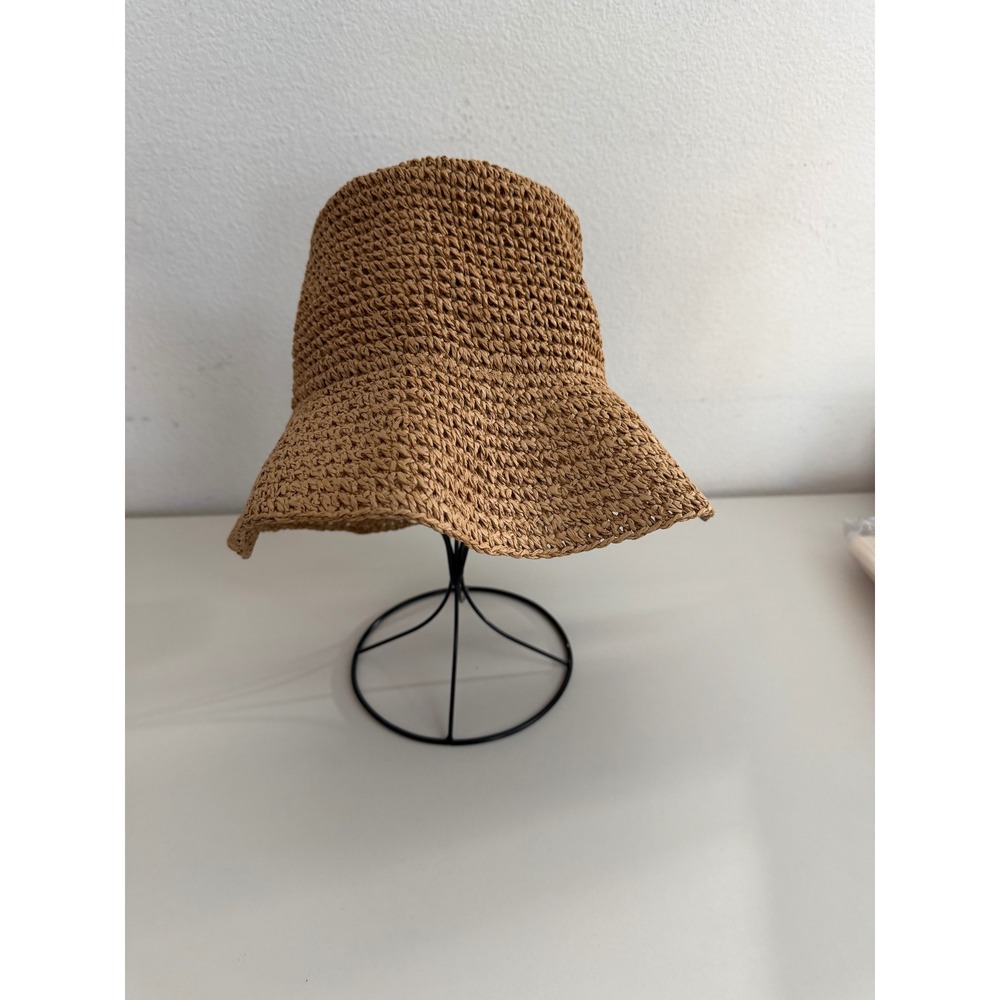 Madewell Packable Straw Bucket Hat Tan Brown Crochet Paper Sun Hat M/L - Picture 2 of 7